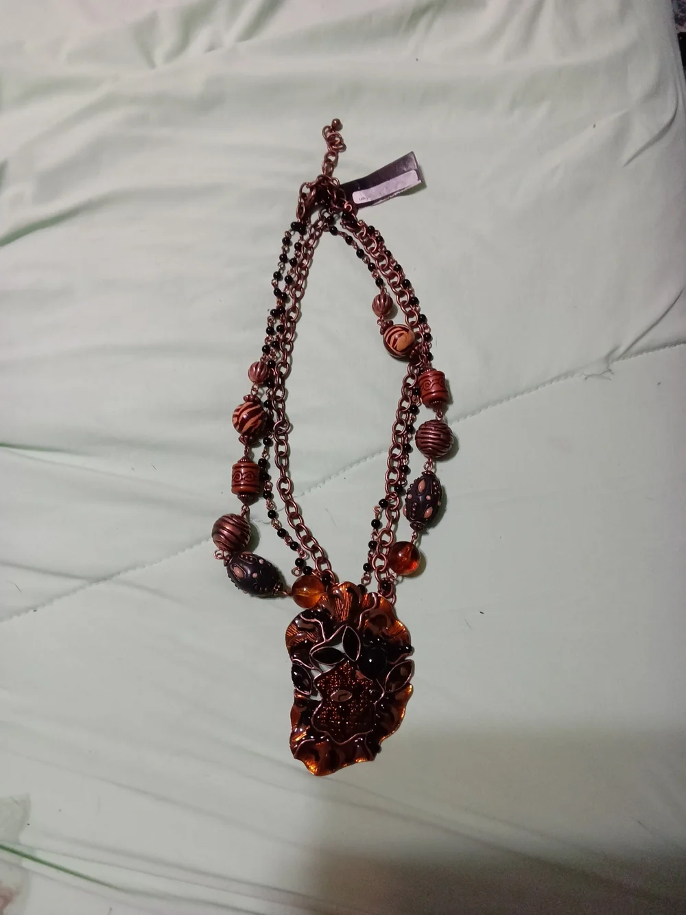 Handcrafted Vintage RARE Brown/Bronze Floral Pendant Necklace NWT 17